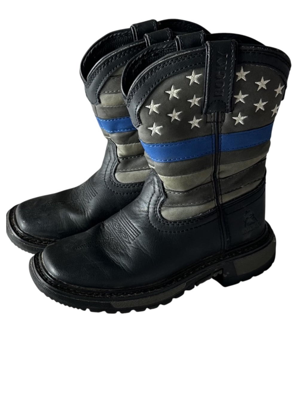 Rocky Cowboy Boots Youth Boys Sz 11.5 Western USA Blue Line Stars Stripes